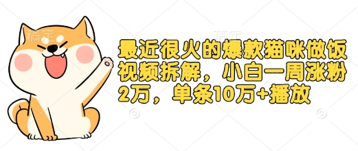 久爱副业网,网赚项目,网赚论坛博客网分享最近很火的爆款猫咪做饭视频拆解，小白一周涨粉2万，单条10万+播放(附保姆级教程)