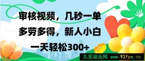 审核视频，几秒一单，多劳多得，新人小白一天轻松300+-就爱副业网