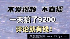 （14018期）不发作品不直播，评论就有钱，一条最高10块，一天搞了9200-就爱副业网