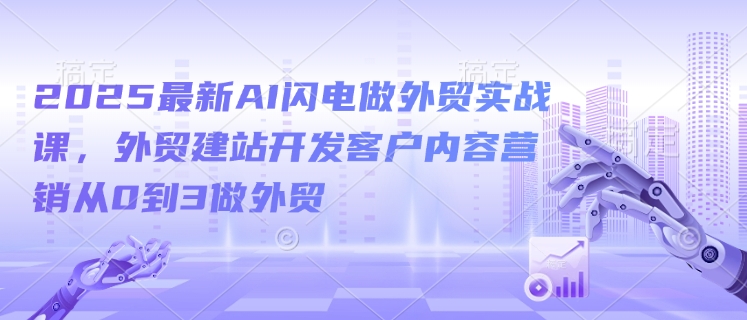 久爱副业网,网赚项目,网赚论坛博客网分享2025最新AI闪电做外贸实战课，外贸建站开发客户内容营销从0到3做外贸