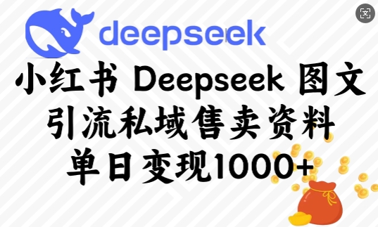 久爱副业网,网赚项目,网赚论坛博客网分享小红书Deepseek图文引流私域售卖资料，单日变现多张