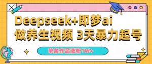 小白用DeepSeek+即梦做ai养生视频，一条作品涨粉5万+，单日收益多张-就爱副业网