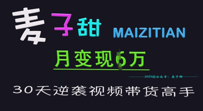 久爱副业网,网赚项目,网赚论坛博客网分享麦子甜30天逆袭视频带货高手，单月变现6W加特训营