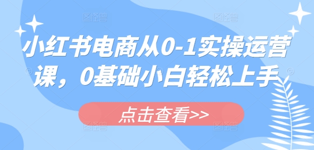 久爱副业网,网赚项目,网赚论坛博客网分享小红书电商从0-1实操运营课，0基础小白轻松上手