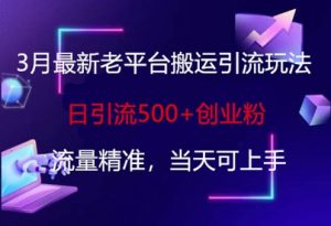 3月最新老平台搬运引流玩法，日引流500+创业粉，流量精准，当天可上手-就爱副业网