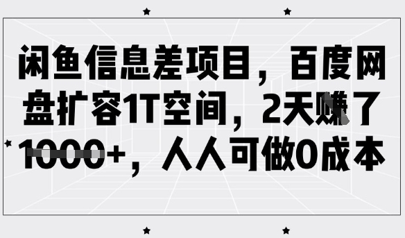 久爱副业网,网赚项目,网赚论坛博客网分享闲鱼信息差项目，百度网盘扩容1T空间，2天收益1k+，人人可做0成本