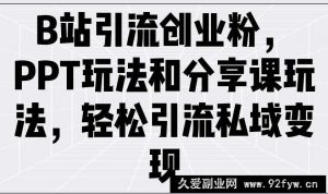 （14422期）B站引流创业粉，PPT玩法和分享课玩法，轻松引流私域变现-就爱副业网