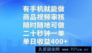 （14446期）有手机就能做，商品视频审核，随时随地可做，二十秒钟一单，单日收益400+-就爱副业网