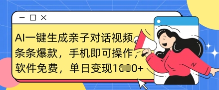 久爱副业网,网赚项目,网赚论坛博客网分享AI一键生成亲子对话视频，条条爆款，一部手机即可操作，单日变现数张