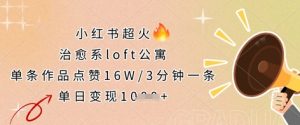 小红书超火的治愈系loft公寓，单条作品点赞16W，3分钟一条，单日变现数张-就爱副业网