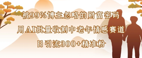 久爱副业网,网赚项目,网赚论坛博客网分享被99%博主忽略的财富密码：用AI批量收割中老年情感赛道，日引流300+精准粉