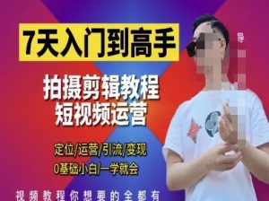 7天入门到高手，短视频剪辑运营高手课，定位 运营 引|流 变现，0基础小白一学就会-就爱副业网