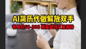 AI简历代做解放双手，客单价50-300不等，既能挣钱又能囤粉-就爱副业网