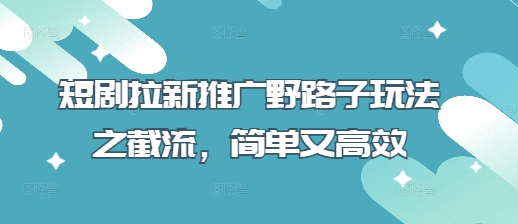 久爱副业网,网赚项目,网赚论坛博客网分享短剧拉新推广野路子玩法之截流，简单又高效
