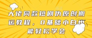 大佬同款短剧伪原创搬运方法，0基础小白也能轻松学会-就爱副业网