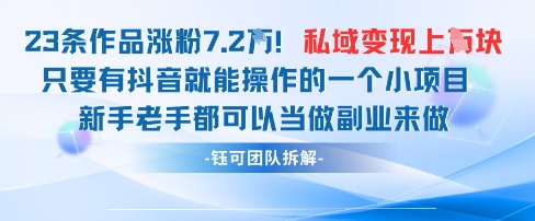 久爱副业网,网赚项目,网赚论坛博客网分享抖音私域项目23条作品涨粉7.2W，私域变现1W