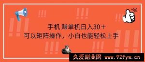 （14189期）手机赚单机日入30＋，可以矩阵操作，小白也能轻松上手-就爱副业网