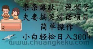 条条爆款，视频号夫妻搞笑对话项目，简单操作，小白轻松日入3张-就爱副业网