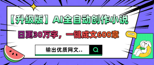 【升级版】AI全自动创作小说，日更30万字，一键成文600章，输出优质网文-就爱副业网
