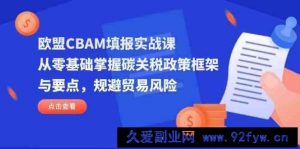 欧盟CBAM填报实战课，从零基础掌握碳关税政策框架与要点，规避贸易风险-就爱副业网