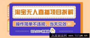 淘宝无人直播项目拆解，操作简单不违规，当天见效 日入300+新赛道-就爱副业网