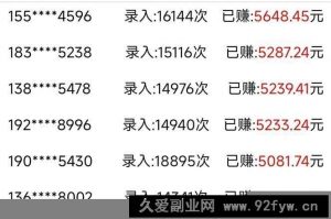 （14540期）信息录入，几秒一单，只需一部手机，小白轻松上手，日入500＋-就爱副业网
