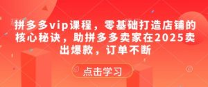 拼多多vip课程，零基础打造店铺的核心秘诀，助拼多多卖家在2025卖出爆款，订单不断-就爱副业网