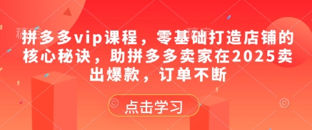 久爱副业网,网赚项目,网赚论坛博客网分享拼多多vip课程，零基础打造店铺的核心秘诀，助拼多多卖家在2025卖出爆款，订单不断