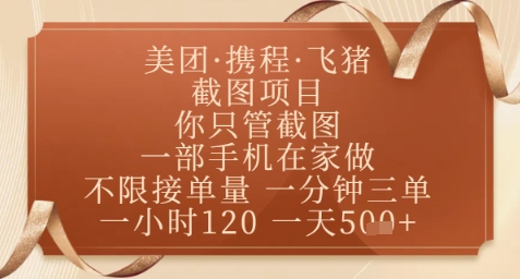 久爱副业网,网赚项目,网赚论坛博客网分享飞猪美团截图项目，你只管截图，一部手机在家做，正规平台无套路，一天5张+【揭秘】