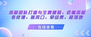 流量团队打造与生意破局，老板流量必修课，抓风口，拿结果，能落地-就爱副业网