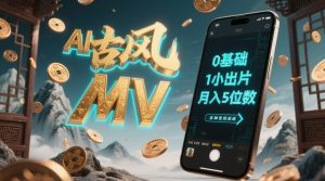 AI一键生成古风音乐MV，0剪辑基础1小时出片，多种变现渠道，一部手机月入5位数-就爱副业网