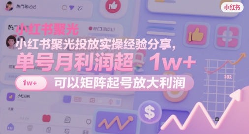 久爱副业网,网赚项目,网赚论坛博客网分享小红书聚光投放实操经验分享，单号月利润超1w+，可以矩阵起号放大利润