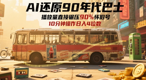 久爱副业网,网赚项目,网赚论坛博客网分享AI还原90年代巴士，一帧就让70后泪崩，播放量直接碾压90%怀旧号，每天操作十分钟，日入四位数