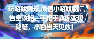 玩游戏挣米，微信小游戏刷广告全攻略，手把手教你变现秘籍，小白当天见效-就爱副业网