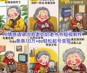 AI情感语录治愈老奶奶老爷爷短视制作，条条10万+，轻松起号变现-就爱副业网