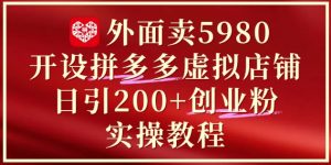 外面卖5980开设拼多多虚拟店铺：单日引流200+创业付费粉实战教程-就爱副业网