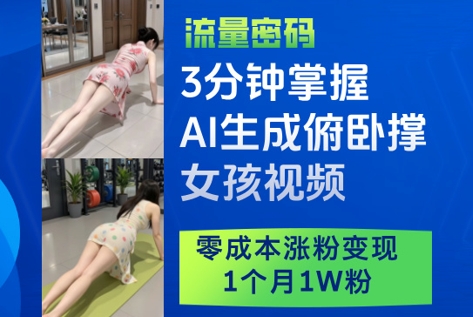 久爱副业网,网赚项目,网赚论坛博客网分享3分钟掌握AI生成俯卧撑女孩视频，零成本涨粉变现，1个月1W粉
