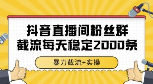 抖音直播间粉丝群暴力截流，一台电脑每天稳定2000条数据，暴力截流+实操 【揭秘】-就爱副业网