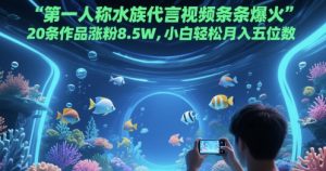 第一人称水族代言视频条条爆火，20条作品涨粉8.5W，小白轻松月入五位数-就爱副业网