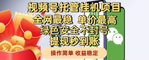 视频号托管挂G项目全网最稳，单价最高，绿色安全不封号提现秒到账，操作简单，收益稳定【揭秘】-就爱副业网