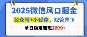 2025微信风口掘金，公众号+小程序双管齐下，单日稳定变现1k+【揭秘】-就爱副业网