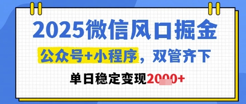 久爱副业网,网赚项目,网赚论坛博客网分享2025微信风口掘金，公众号+小程序双管齐下，单日稳定变现1k+【揭秘】