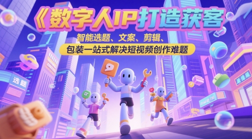 久爱副业网,网赚项目,网赚论坛博客网分享数字人IP打造获客变现实操课，智能选题、文案、剪辑、包装一站式解决短视频创作难题