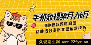 （14791期）掌握短视频创收秘诀：6万月收入技巧，10大热门视频主题，动静结合策略，快速增粉与变现-就爱副业网