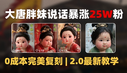 久爱副业网,网赚项目,网赚论坛博客网分享AI大唐胖贵妃说话2.0，40条视频暴涨40w粉，附独家变现攻略