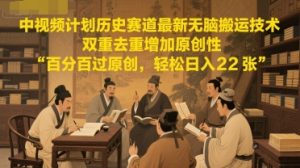 中视频计划历史赛道最新无脑搬运技术，双重去重增加原创性，百分百过原创，轻松日入2张-就爱副业网