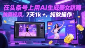 在头条号上用AI生成美女跳舞视频，7天1k+，纯软件操作-就爱副业网