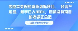 零成本变现的咸鱼虚拟项目， 轻资产运营，新手日入3张+，目前没有项目的老铁正合适-就爱副业网