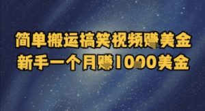 简单搬运搞笑视频挣美金，新手一个月入1k美金-就爱副业网