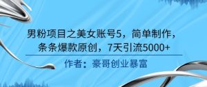 男粉项目之美女账号5，简单制作，条条爆款原创，7天引流5000+-就爱副业网